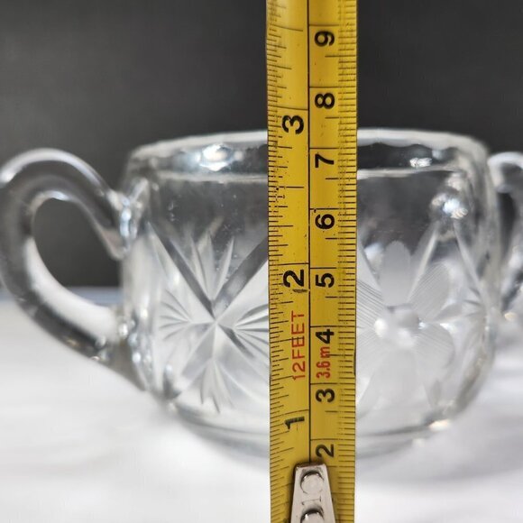 Cream and Sugar Set Vintage Lead Crystal Etched Flowers Heavy Glass - Picture 5 of 16